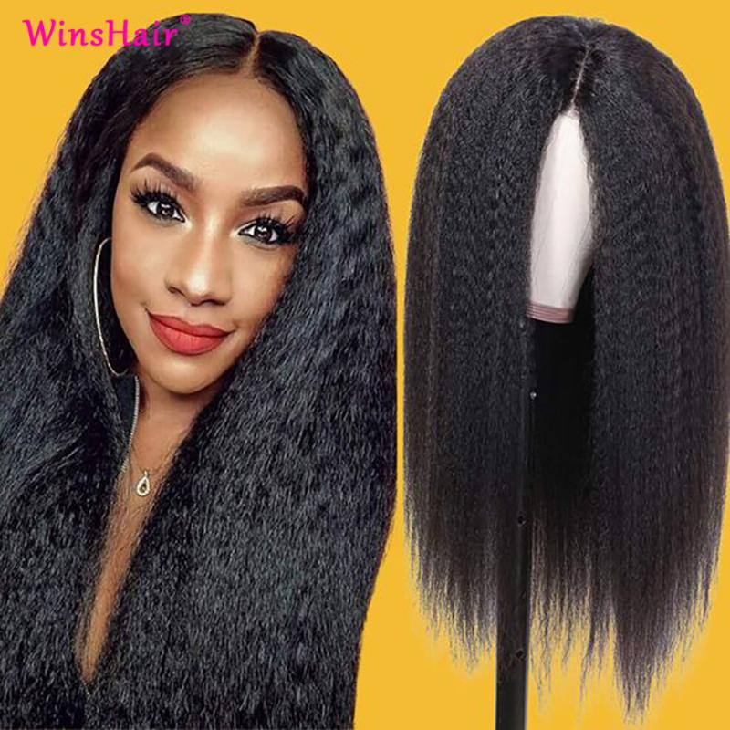 

Winshair 30 Inch Wig Kinky Straight Wig Transparent Pre Plucked Lace Front Human Hair Wigs With Baby Hair 13x6 Lace Front, As pic