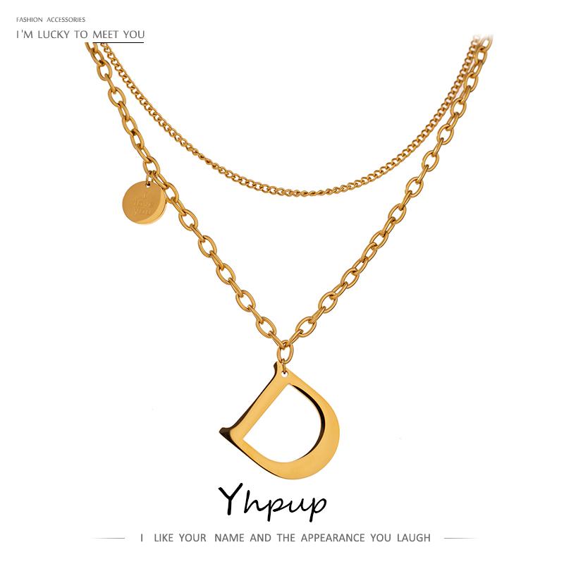 

Yhpup Trendy Letter D Stacked Necklaces 18 K Stainless Steel High Quality Chain Choker collane donna Statement Anniversary Gift