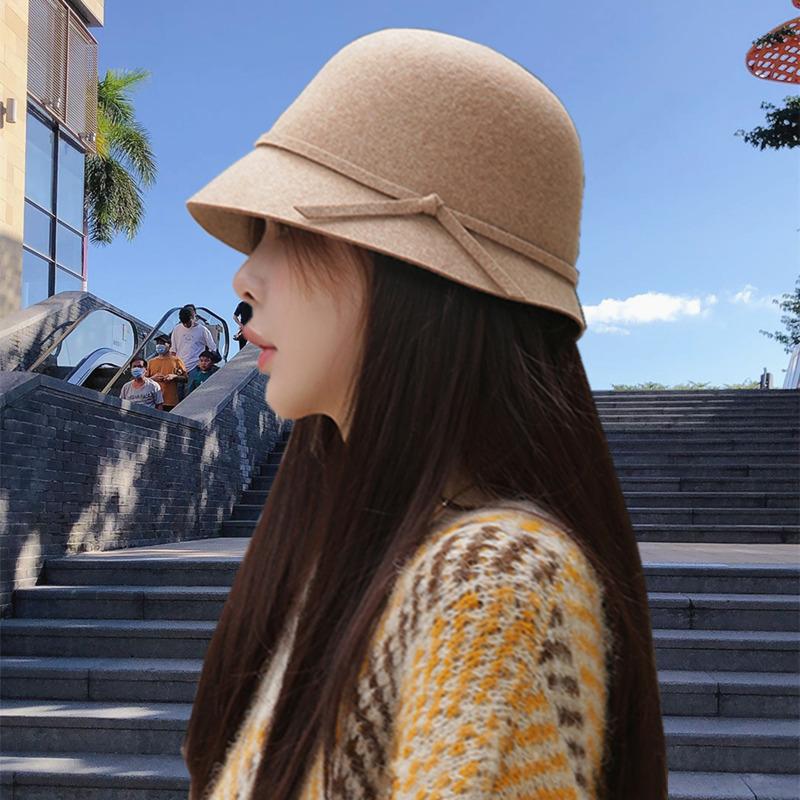 

Woolen Japanese Vintage Fisherman Hat Ladies 2020 Autumn And Winter New Warm Korean Version Of The Wild Small Basin Hat, Khaki