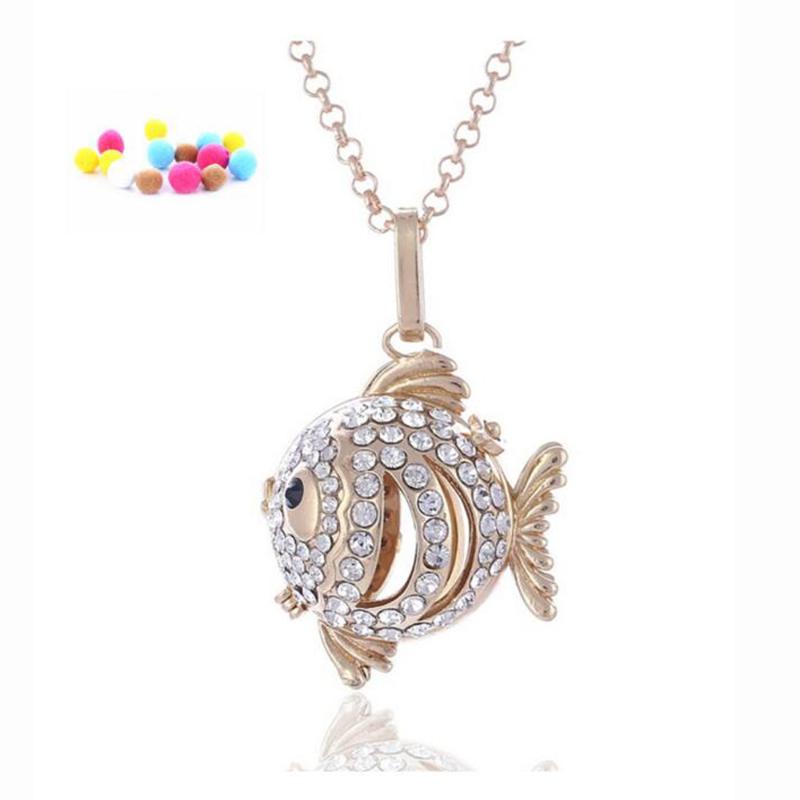 

Crystal small goldfish perfume essential oil diffuser necklace essention oil diffuse gift