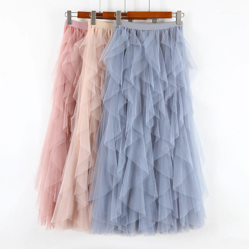 

2020 Chic Casual Women Skirts Pink Black Blue Tulle High Waist Pleated Tutu Skirt Ladies Midi Skirt High Waisted Princess Skirts1