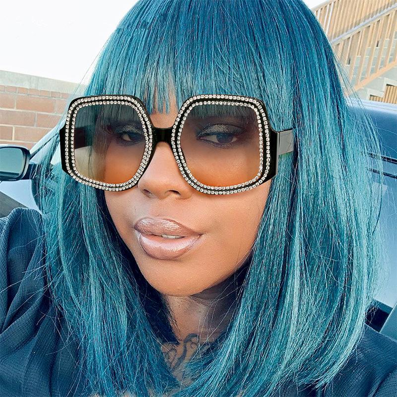 

Sunglasses 2021 Fashion Rhinestone Oversized One Lens Men Women Retro Crystal Geometric Patterns Sun Glasses UV400