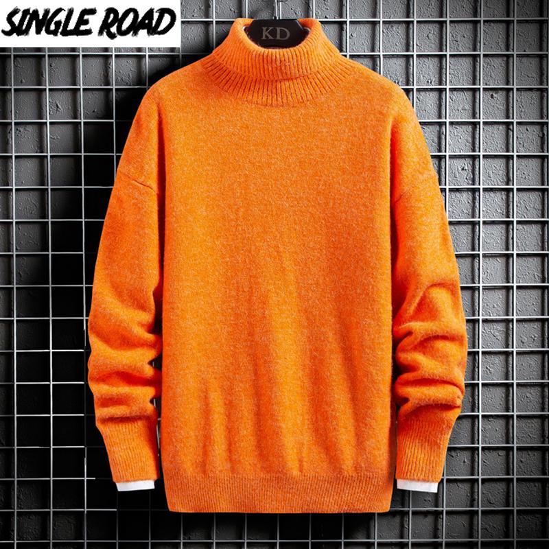 

SingleRoad Mens Turtleneck Sweater Men 2020 Winter Solid Jumper High Neck Harajuku Sweaters Korean Casual Orange Sweater Men, Khaki sweater men