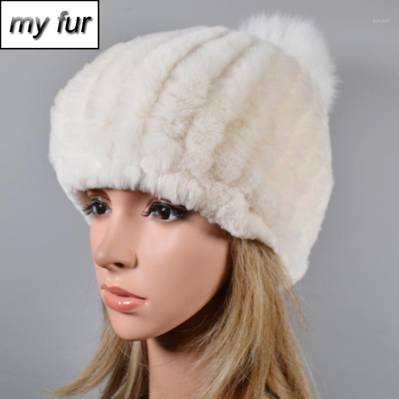 

Quality Real Fur Pompom Ball Hats Women Knit Elastic Rex Fur Beanies Caps Winter Genuine Rex Hat Skullies1, Grey