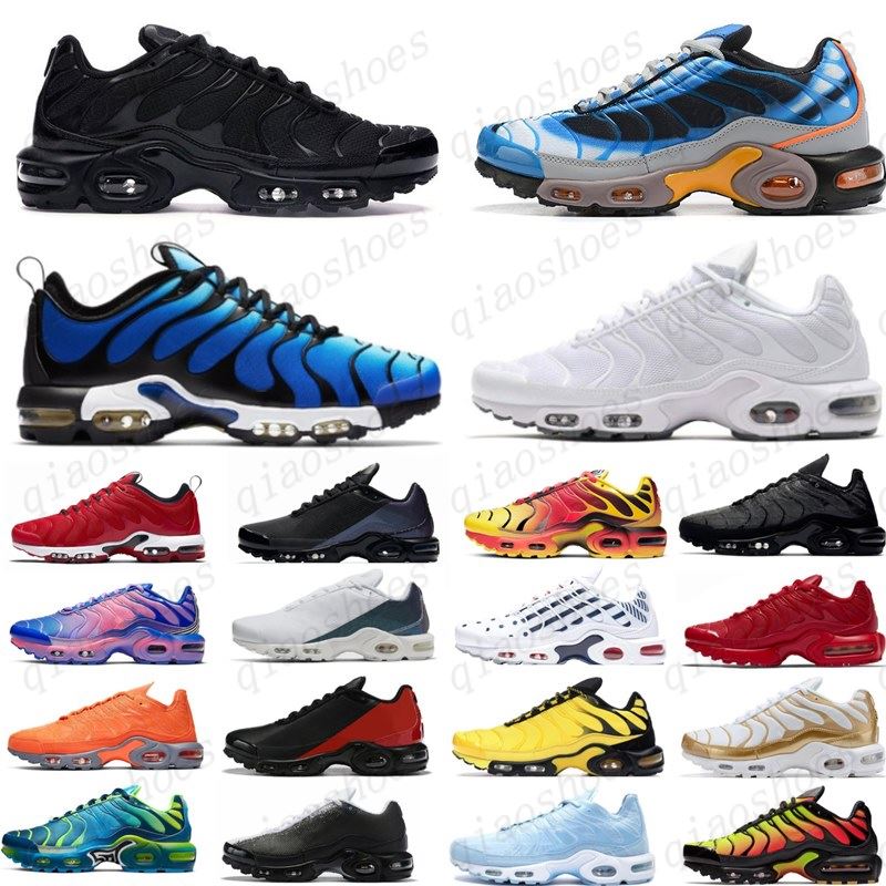 

TN Plus Mens Running Shoes Pink Sea Triple Black White Red Voltage Purple USA Lemon Lime Bumblebee Be True Trainers Sports Sneakers, Box