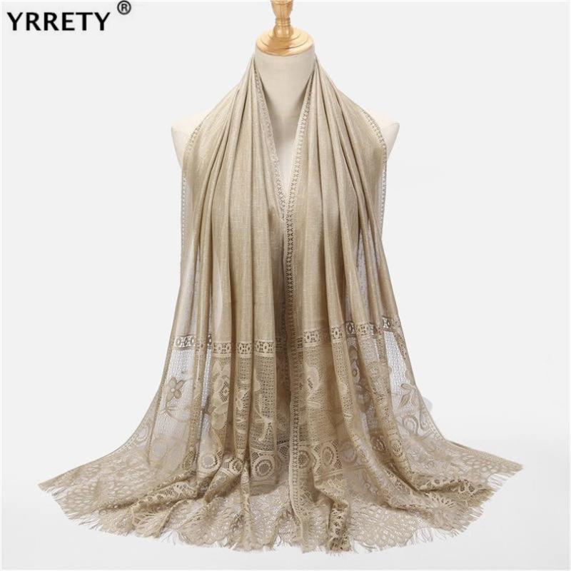 

YRRETY Knitted Spring Winter Women Scarf Autumn Lace Headband Long Red White Black Hijab Hollow Out Flower Embroidery New 2020