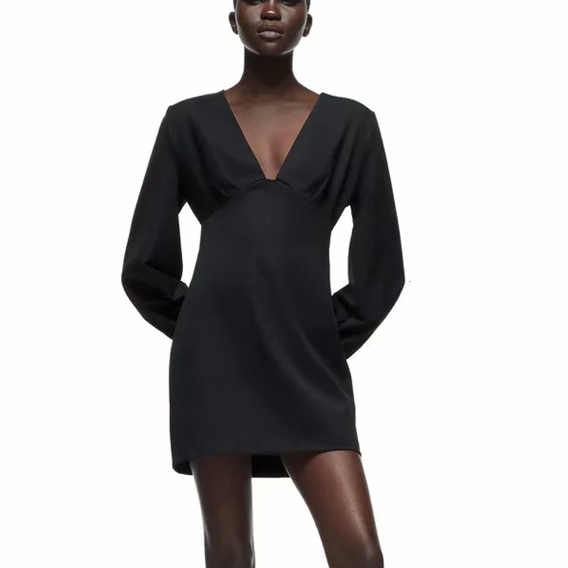 

New Arrived Women 2021 Slim Sexy Deep V-neck Bodycon Fashion Sleeve Mini Party Club Es Vestidos Uzoq, Black