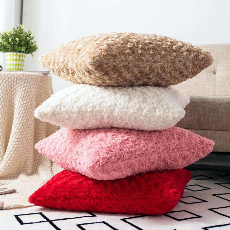 

Luxury Thicken 3D Rose Plush Pillow Cases Wedding Cushion Cover Sofa Decorative Cushions Pillows Decor Home Valentine's Day Gift, White