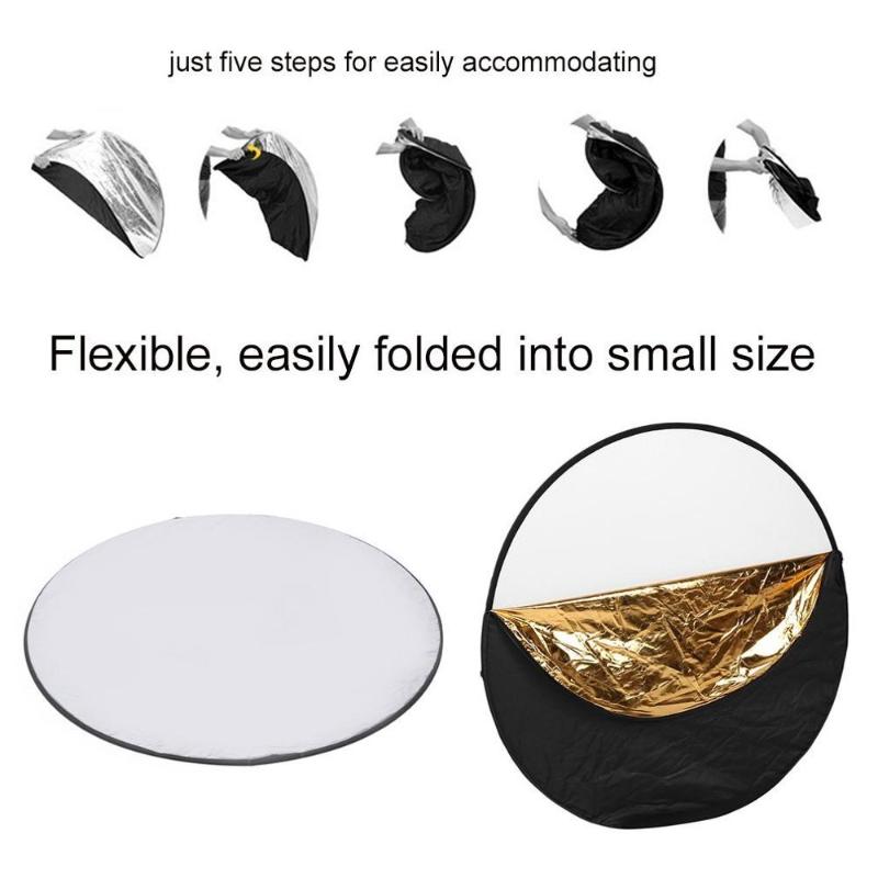 

60cm 80cm Round Disk 5 in 1 Portable Circular Steel-framed Photography Studio Light Mulit Collapsible Reflector+Carrying bag