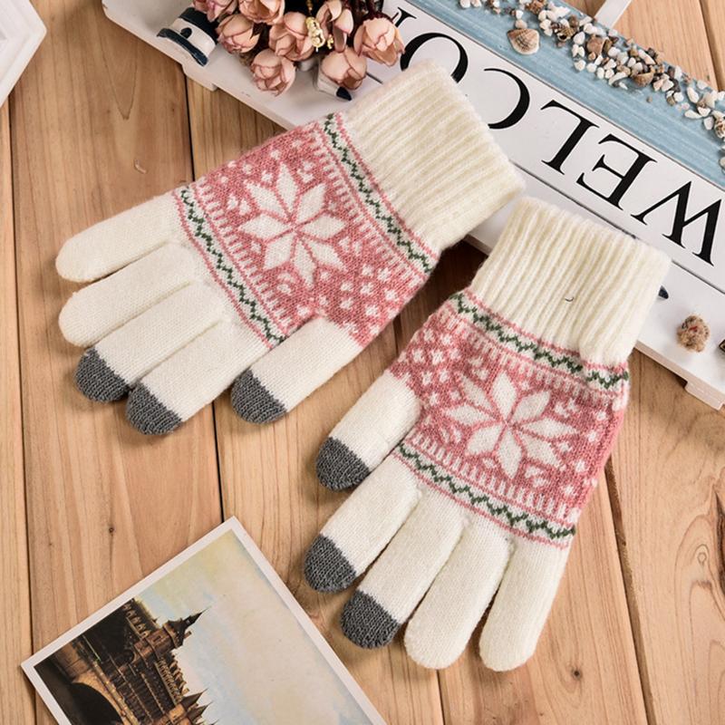 

Women's Cashmere Knitted Winter Gloves Cashmere Knitted Female Autumn Winter Warm Thick Gloves Touch Screen Skiing #T1P