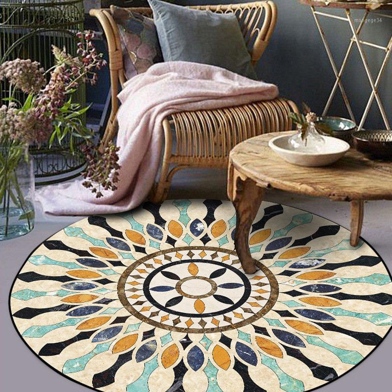 

Fashion retro European parquet round carpet living room bedroom rugs non-slip children's mat soft 3d carpet Bohemia Decorative1