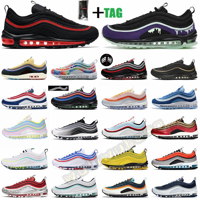 

Sean Wotherspoon 97 men running shoes 97s Bred World wide Tie Dye triple black white Reflective womens mens trainers sports sneakers