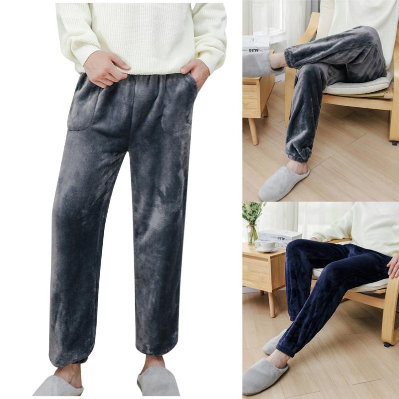 

Men Warm Winter Sleepwear Solid Color Flannel Pajama Fuzzy Plush Pants Male Winter Loose Leisure Home Pajamas Leep Bottoms #4, Blue