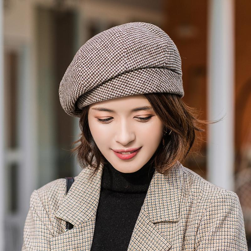 

New Elegant Women Plaid Beret For fashion Winter Female Cotton Wool Hats Cap Brand New Women's Painter Hat cute beret, White