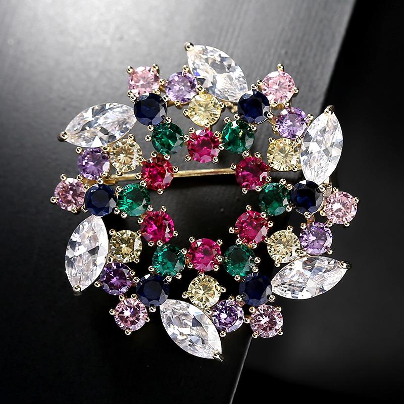 

Wreath Brooch Rhinestone Multicolor Brooches Pins Crystal Wedding Broaches for Bridal Bouquet Dress Sash Broach Jewelry Gift