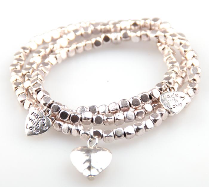 

Free shipping fashion metal square bead 3 lay bracelet with heart, made with letter charm alloy beads lady stretch bracelet