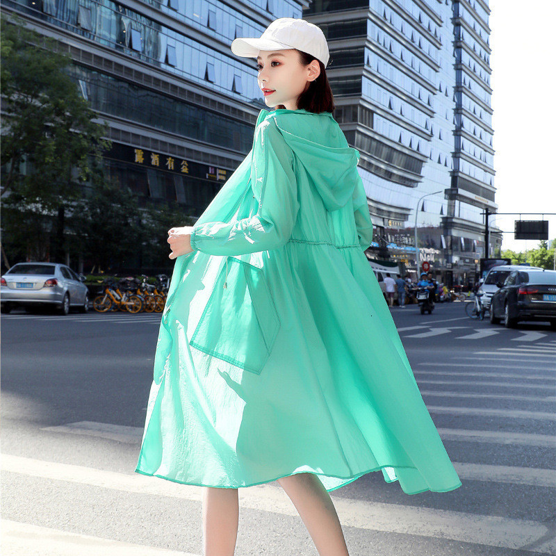 

2021 New Summer Thin Loose Trench Women Long Cardigan Female Uv Sun Protection Hooded Sunscreen Beach Windbreaker Coat Y407 Icse, Orange