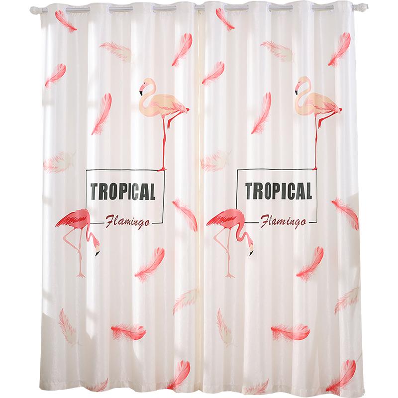

1pc Nordic style Blackout Curtains Home Decorative Flamingo Printed Curtain For Living room Children's Bedroom White Curtain