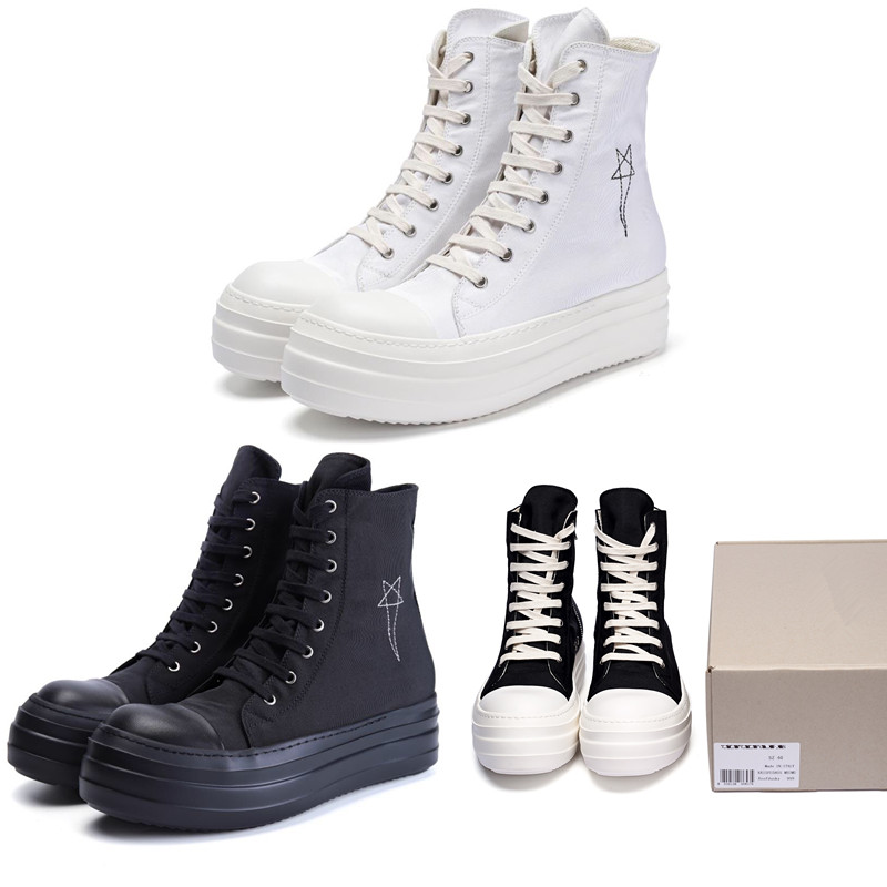 

2022ss Satin Canvas Thick sole Pentagram embroidery Boots flats High Top Punk Rock trainers Sneakers Luxuy Boot, White