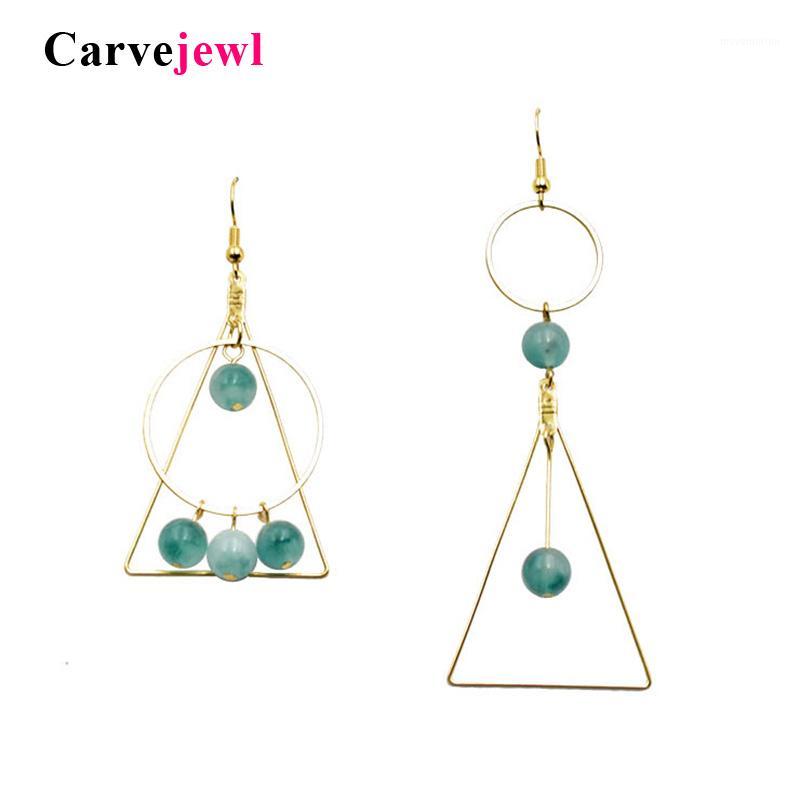 

Carvejewl vintage asymmetrical long earrings round triangle geometric green beads drop dangle earrings American Europe style1