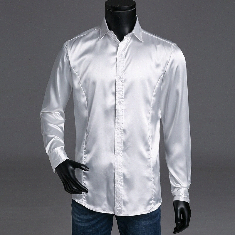 Men's Shirt Solid Colored Spread Collar Daily Basic Long Sleeve Slim Tops Luxury Blue White Black y4SE#
