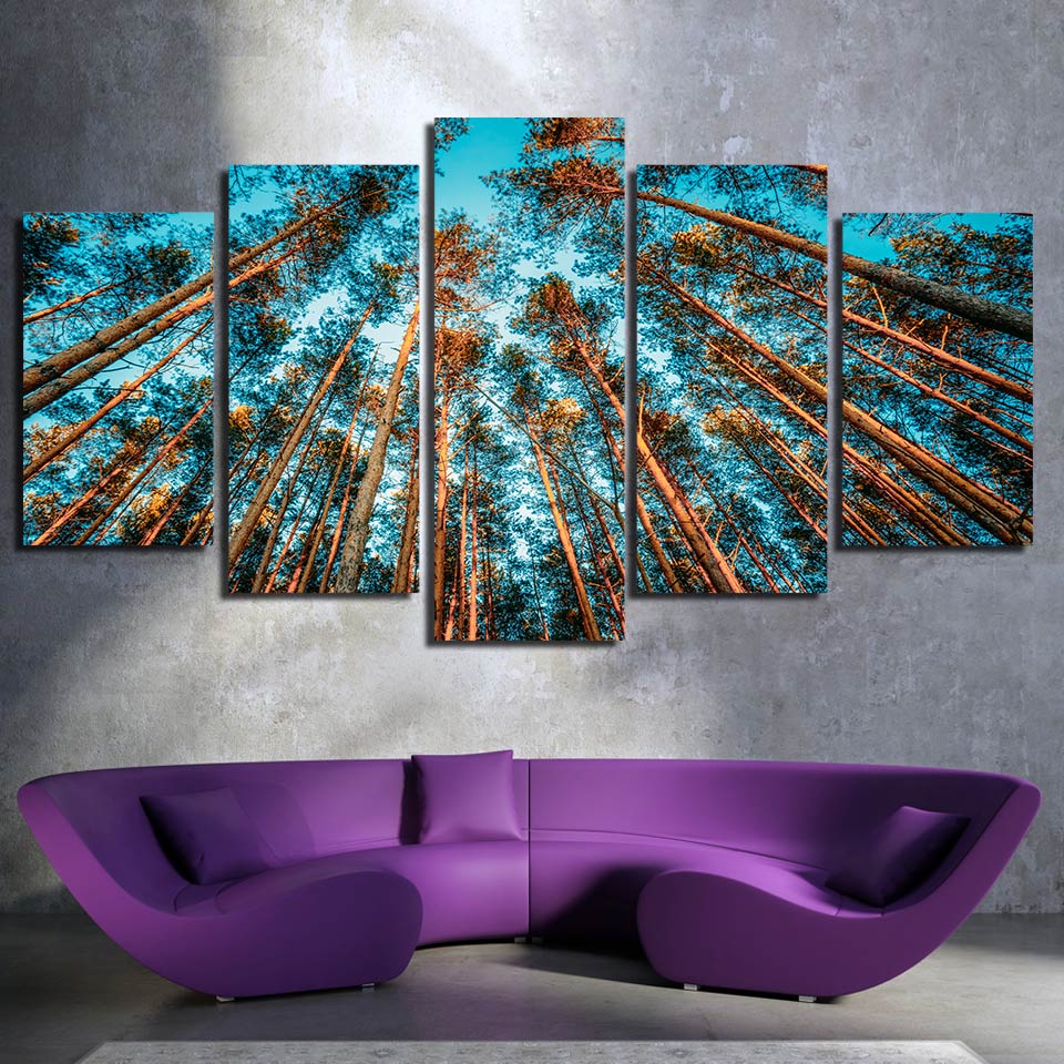 HD Printed 5 Piece Canvas Art Giant Trees Forest Canvas Painting Wall Pictures for Living Room Modern(No Frame)-image-625979028