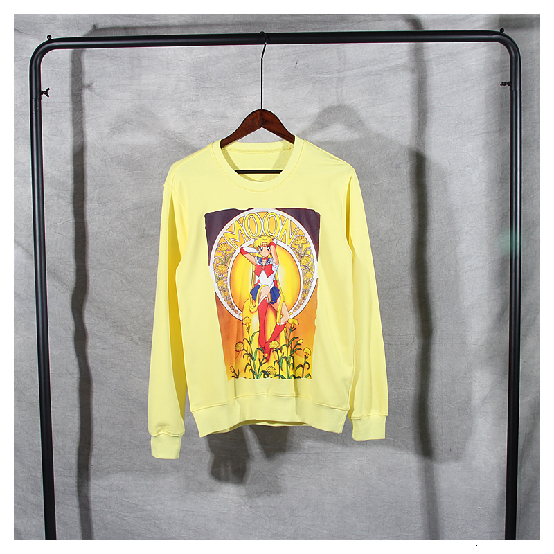 

2021 New 13demarzo Sailor Moon Printed 100% Cotton Pullover Long Sleeve Couple Hoodie High Street Sweatshirt Women Tlkx, Yellow