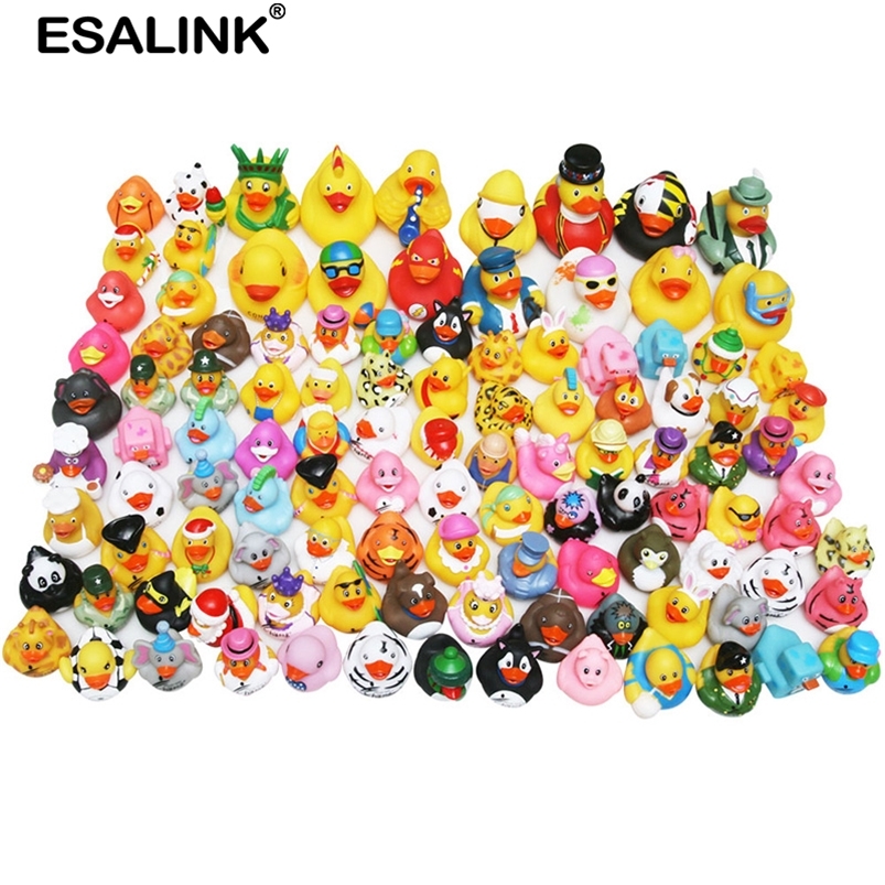 

ESALINK Random Children Bathing Toy Floating Rubber Ducks Squeeze Sound Duck For Baby Shower 10/20/50/100Pcs Random Style 201216