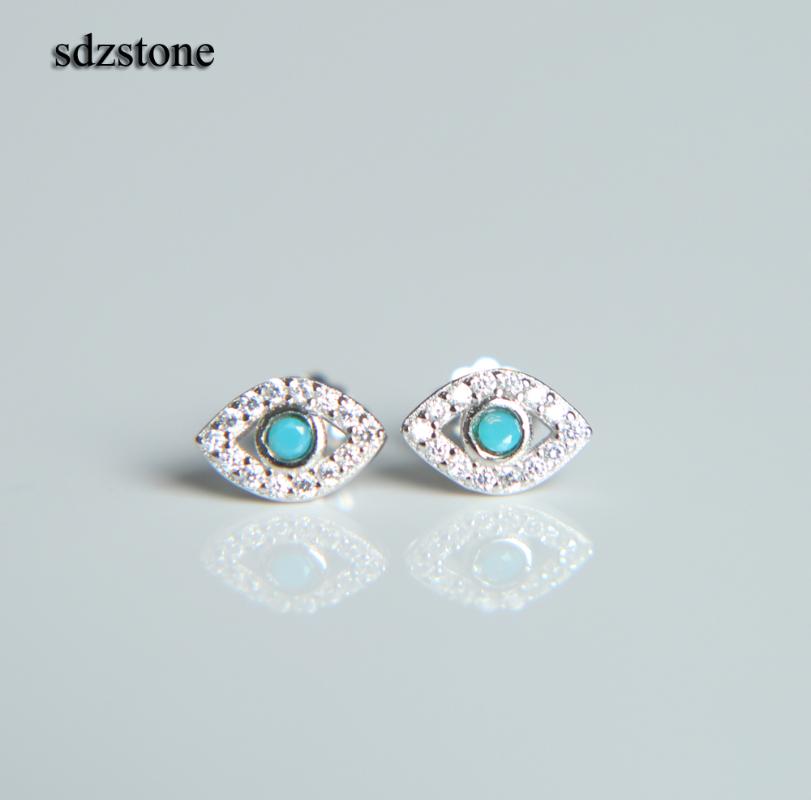 

Stud Gold Filled Genuine 925 Sterling Silver JEWELRY WHOLESALE Turkish Evil Eye Shape Turquoises Stone Mini Teen Girl Earring