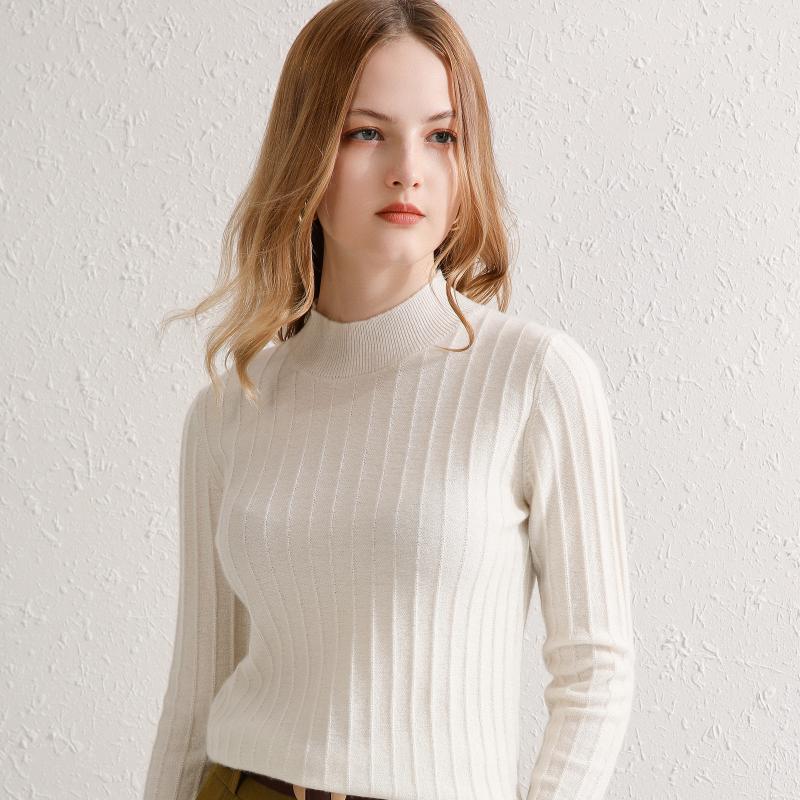 

pure wool sweater white top blouse women knitted full sleeves short casual striped jumpers female stylish half turtleneck jacket, Blue