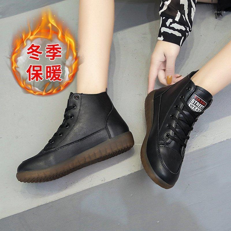 

Winter Snow Boots Women Lace-Up Flat with Boots Women Designer Shoes High Quality Leather Shoes for1, Black