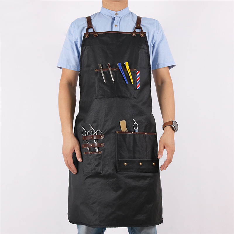 

WEEYI Men Ladies Washed Cotton Barber Apron Hairdresser Adjustable Black Sleeveless Salon Apron For Hairdresser Water Resistance Y200103