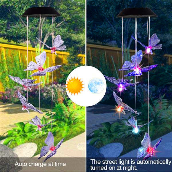 

Hot sale 2v Solar Intelligent Light Control Design and Color Shell Butterfly Wind Chime Corridor Decoration Colorful Light