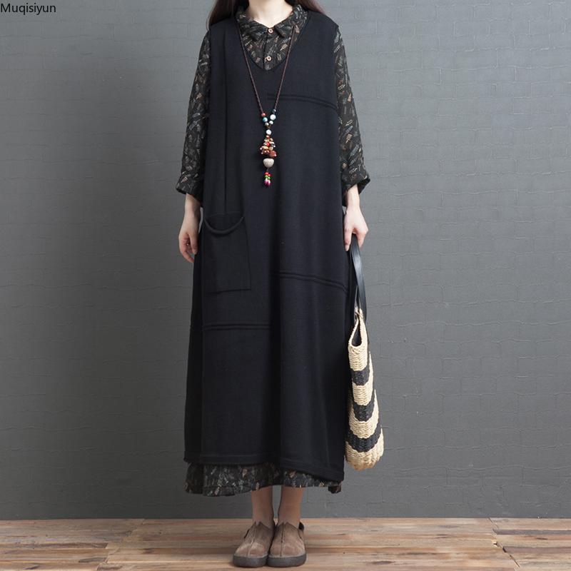 

2020 Plus Size Sweaters Knitting Women Thick Warm Long Sleeveless Vest Oversize Casual Vintage Autumn New Loose Coats S3578, Langlang9665