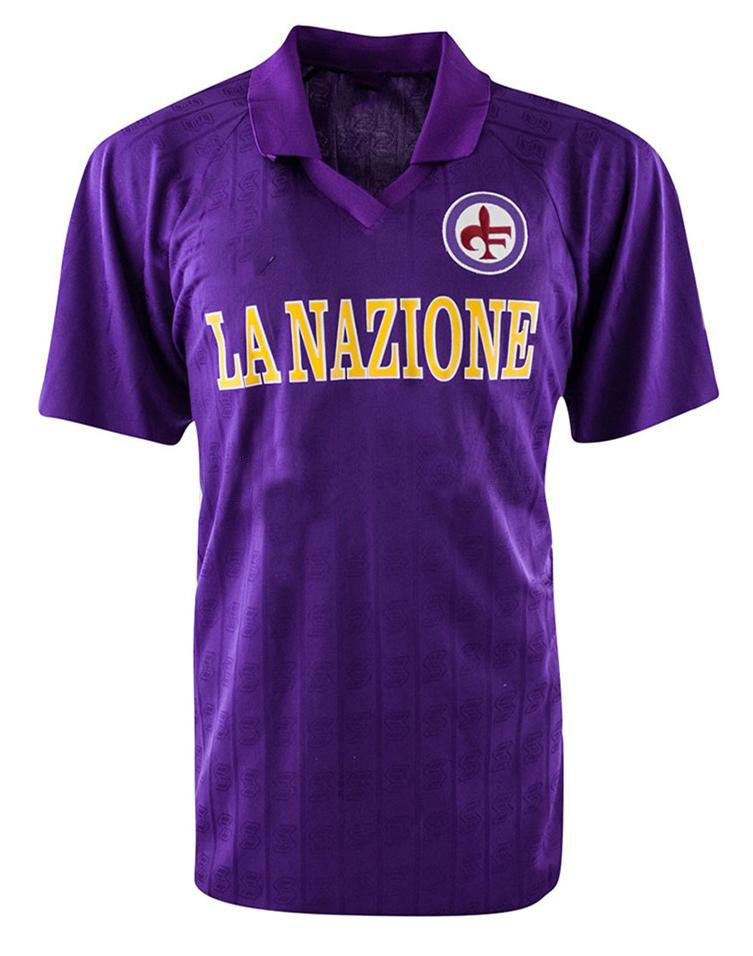 

1989 1990 Fiorentina retro soccer jersey 88 89 Roberto Baggio Dunga Battistini Buso Pin vintage classic football shirt, Purple