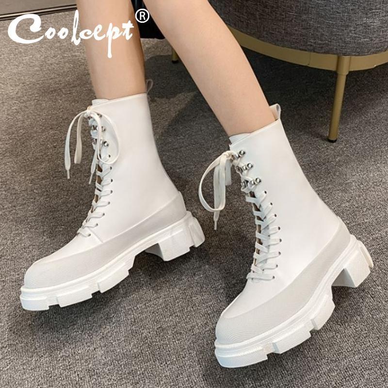 

Coolcept Women Half Short Boots Real Leather Lace Up Women Winter Autumn Shoes Fashion Winter Shoes Footwear Size 34-421, Black without fur