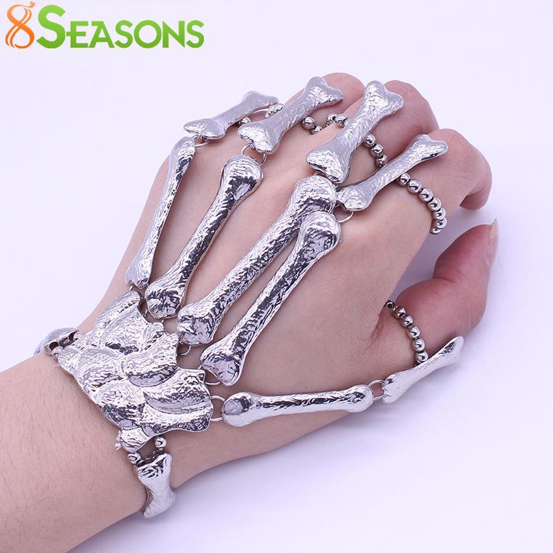 

8Seasons Skeleton Bone Hand Finger Bracelet Flexible Fingers Bone Halloween Gift Nightclub Punk Fashion Bracelet 17cm, 1 Piece1