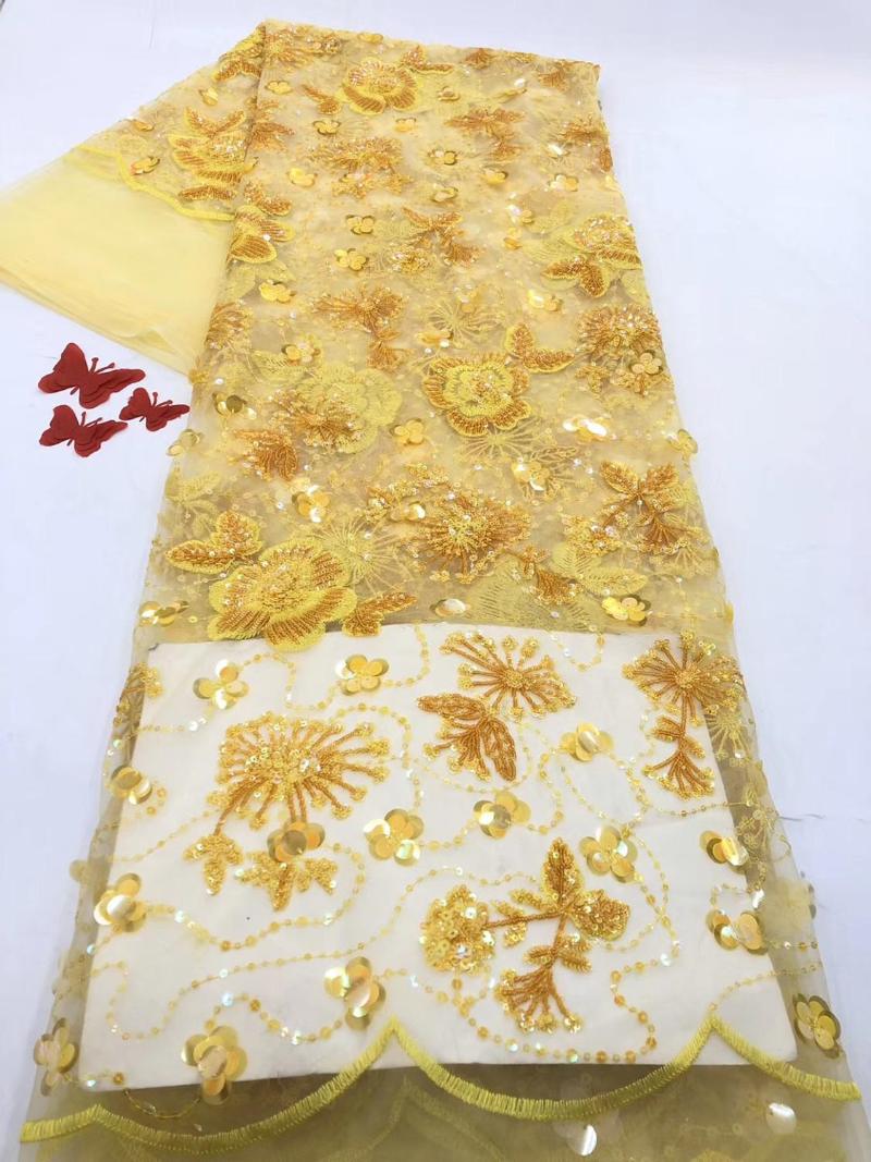 

Luxury Embroidery Sequins Lace Fabrics 2020 Latest African Sequence Lace Fabric for Bridal Nigerian Net Fabric Yellow