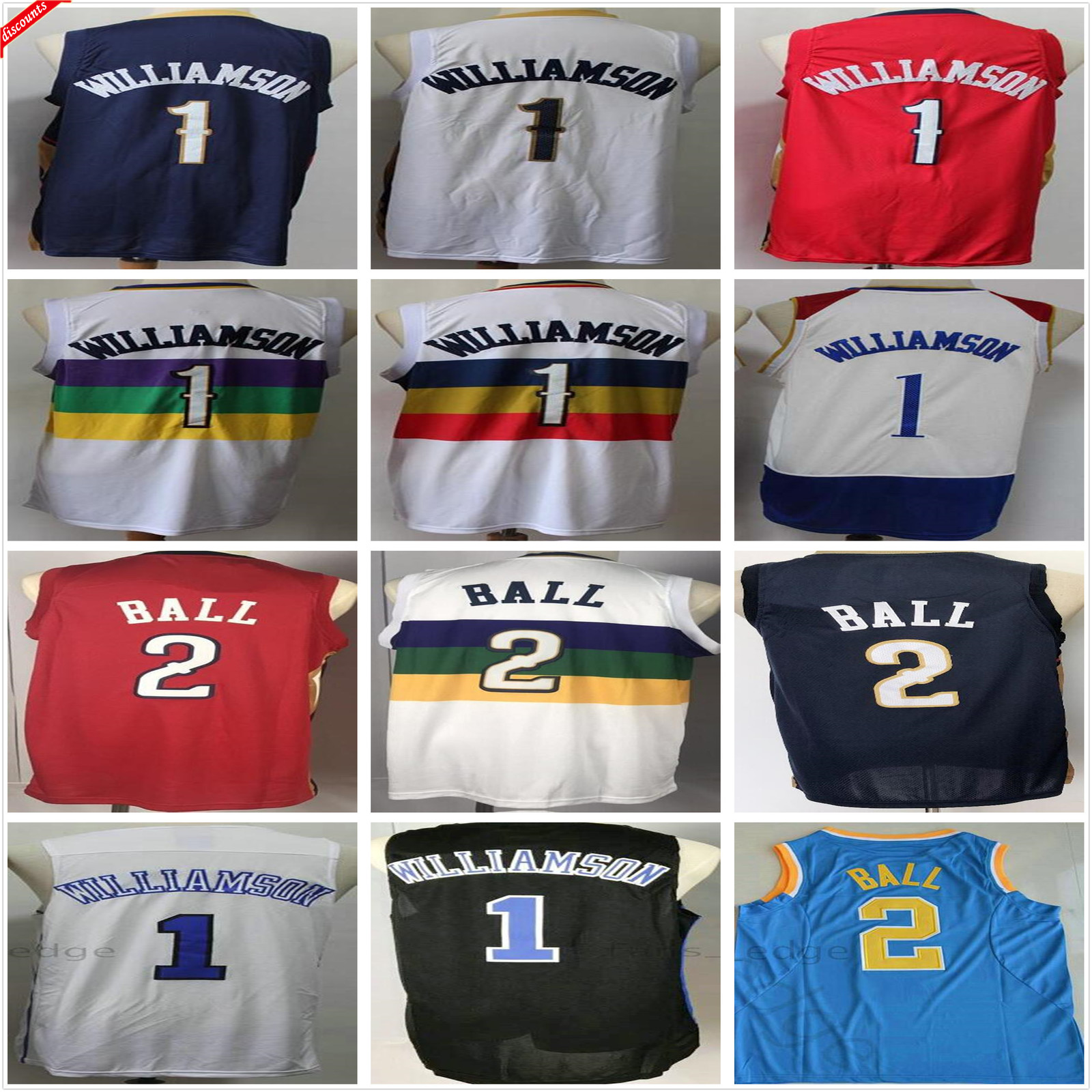 

NCAA College Zion 1 Williamson Jersey Blue Red White Wholesale Cheap Retro Vintage Mens Lonzo 2 Ball University Basketball Jerseys, Black