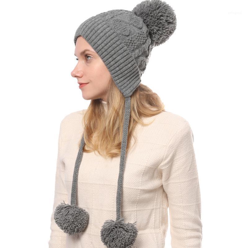 

Berets 2021 Women's Autumn And Winter Thickened Jacquard Rhombus 3-ball Fashion Knitted Hat Warm Wool Hat1, White