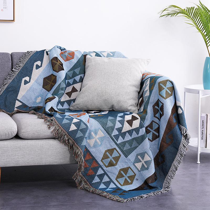

Geometry Sofa Dust Cover Cloth Throw Double-sided Blanket Wall Tapestry Table Cloth Soft Tassel Blanket Decoration Home Textile1