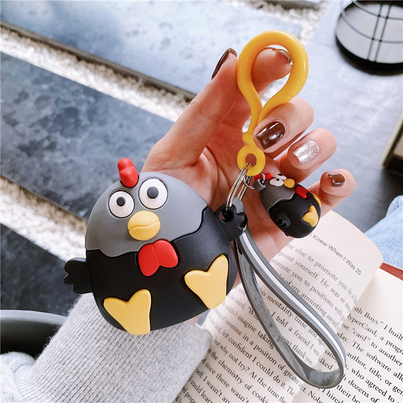 

For Airpod Cases Cute with Chicken Key ring 3D Cartoon Big Eyes Silkie Silicone Earphone Case for Airpods 1 2 Pro 3 Cover Capas