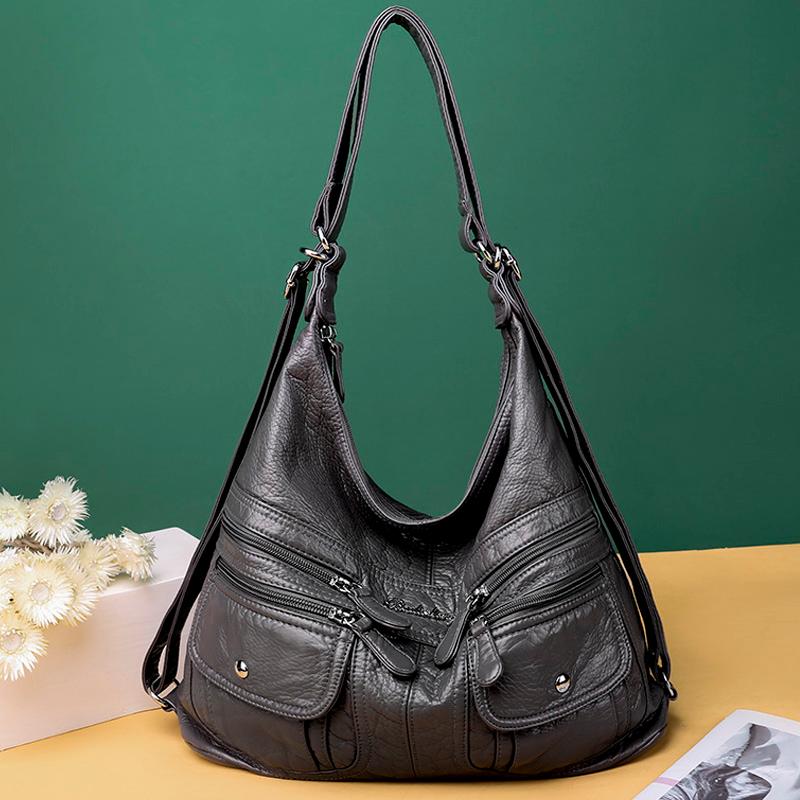 

NEW Hot Female Soft Leather Handbags Women Messenger Bags Designer Crossbody Bag Women Bolsa Top-handle Bags Tote Shoulder, Black 8