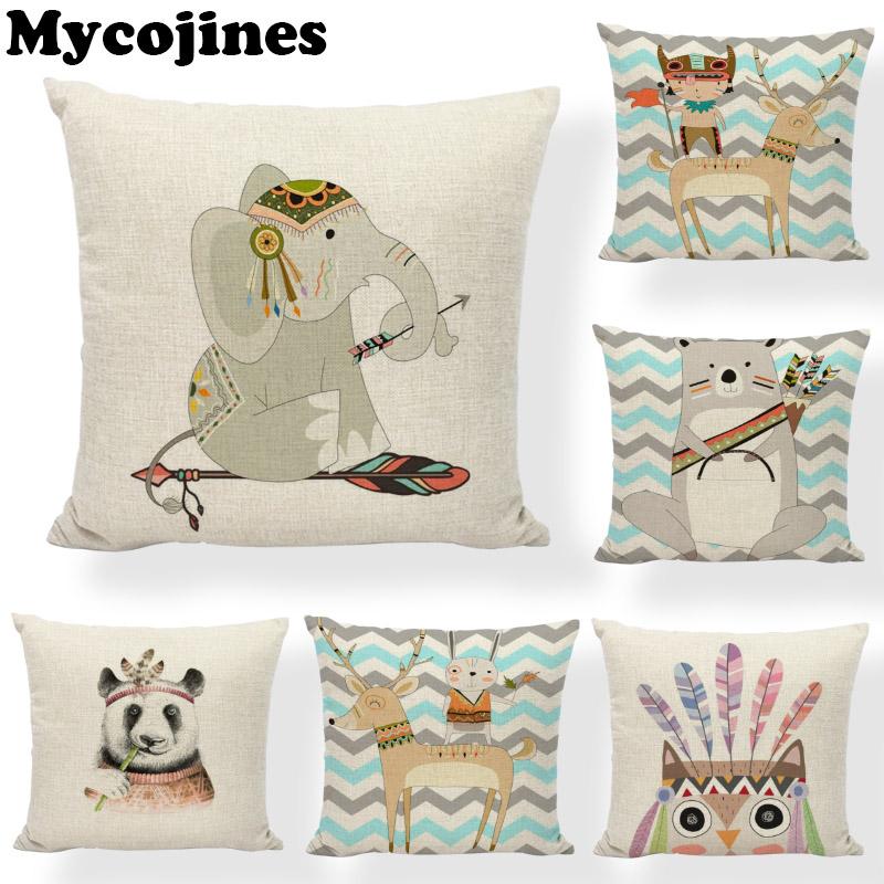 

45x45cm Cushion Cover Original Tribal Headdress Panda Print Pillowcase Farmhouse Home Living Room Linen Decor Pillowcase