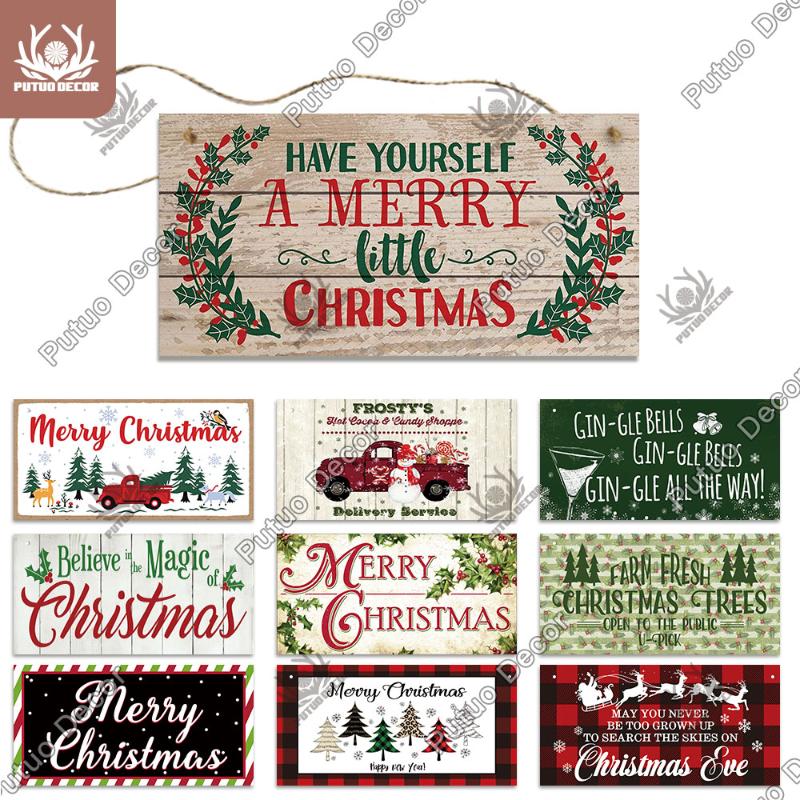 

Putuo Decor 2021 New Year Xmas Tree Decoration Home Wooden Hanging Sign Door Decoration for Christmas Tree Ornament Navidad Gift