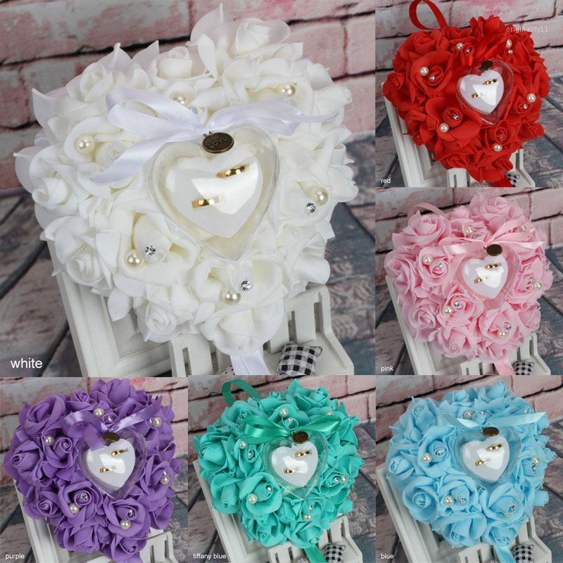 

Party DIY Decors Heart Shape Simulation Rose Flowers Jewelry Case 1 Pcs Ring Box Wedding Mariage Decor Ring Pillow Cushion1