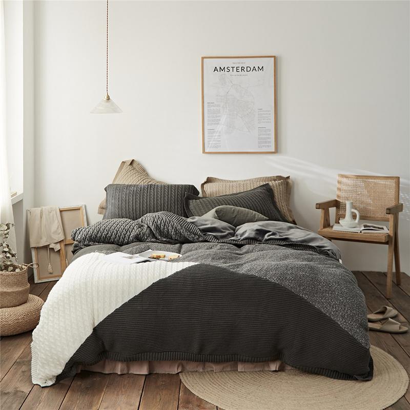 

Knitted Yarn Design Color Collision Velvet Flannel Fleece Bedding set Duvet Cover Bed Linen Fitted Sheet Pillowcases