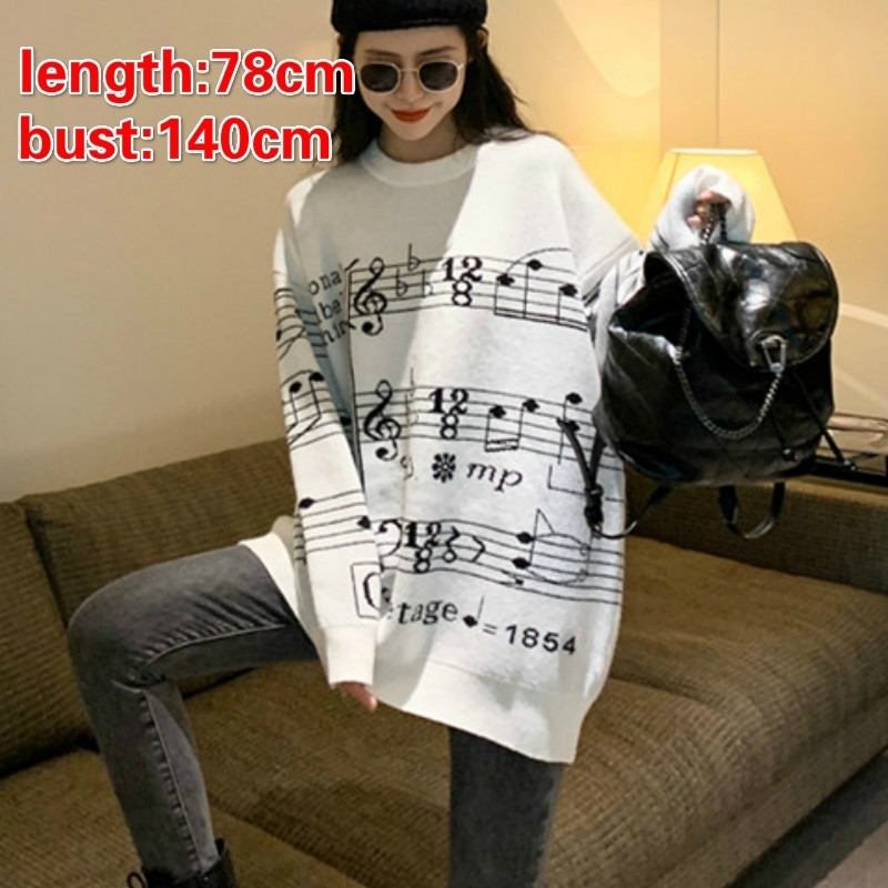 

winter women's sweater women musical Note christamas sweater pullovers femme men's music note sweaters pull women's jacket 201130, White