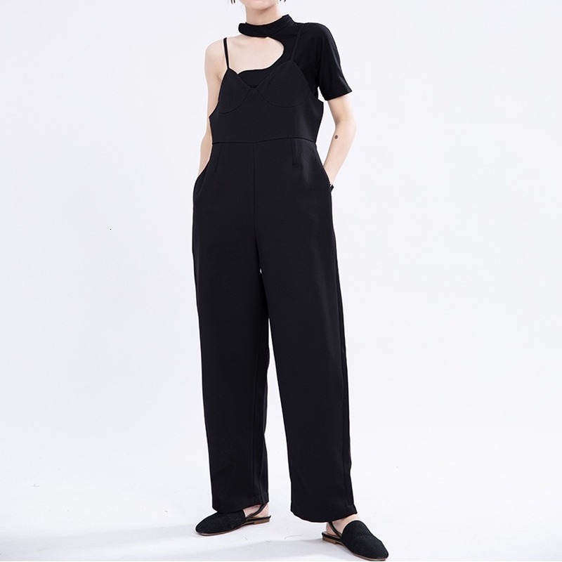 

2021 New High waist monkey pants for polyester women total length spring and summer lazy black straight belt casual explosion LBE8