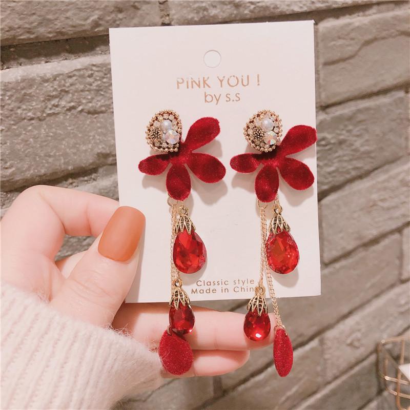 

Korean Fashion Red Bow Long Earrings for Women Rhinestone Crystal Tassel Dangle Earring Trendy Luxulry Jewelry Wholesale